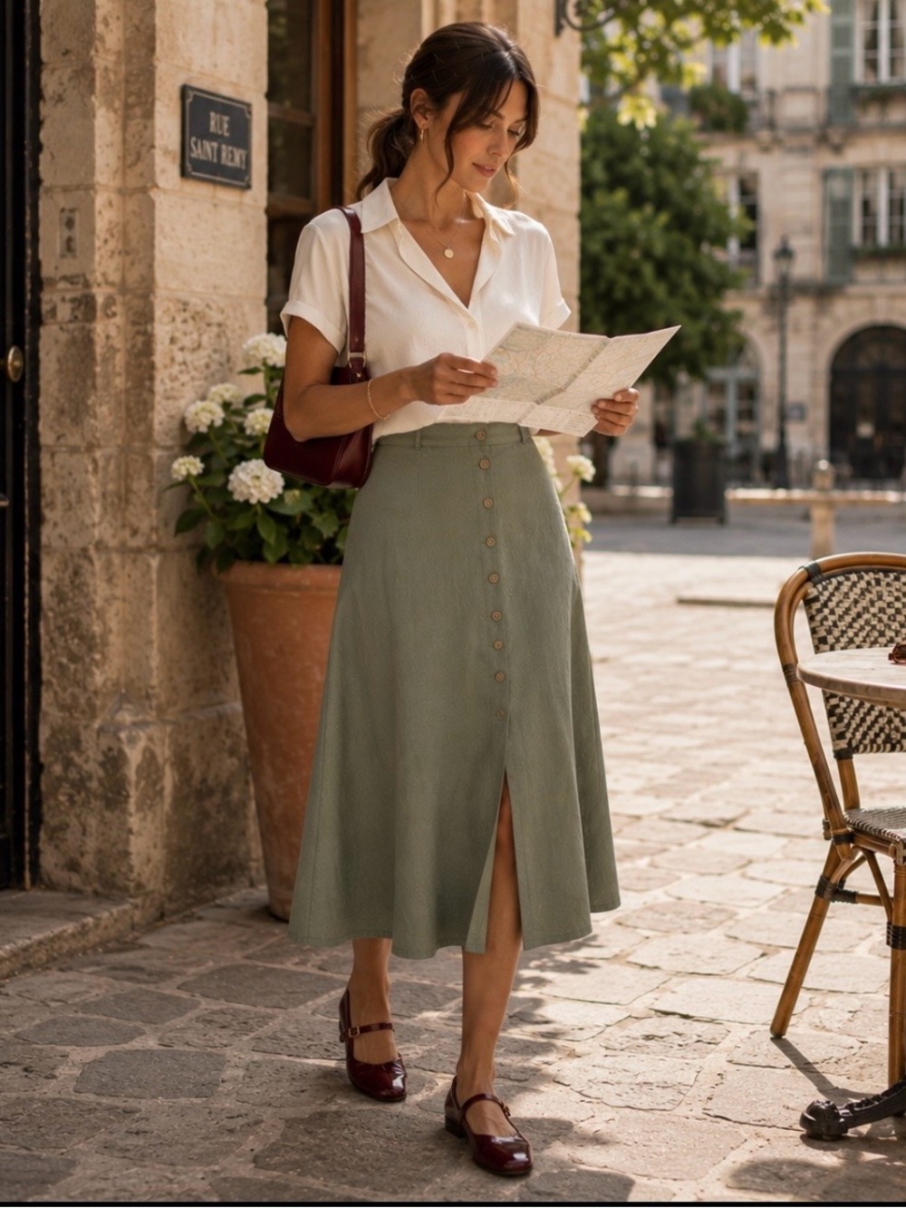 NWT Chaser Linen Blend Button Front A-Line Midi Skirt Coastal Minimalist Medium - Picture 3 of 16